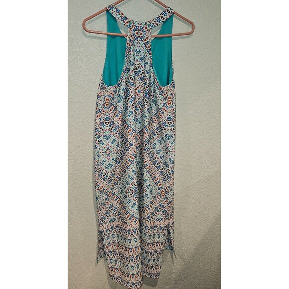 The Limited Woman SZ M Maxi Dress  Shift T back Lined Geometric Print Side Slit - Picture 2 of 9